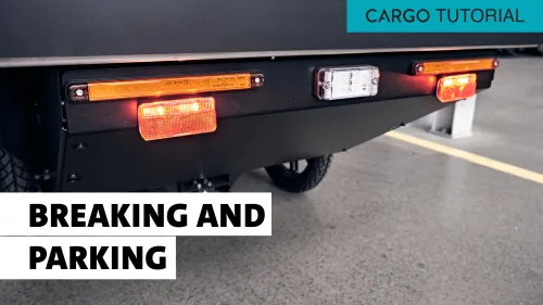 Cargo close-up from behind with illuminated brake lights