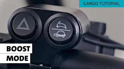 Close-up of the speed buttons on the handlebars of the Cargo